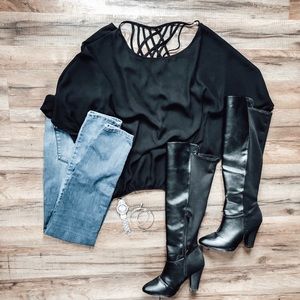 Black Open Back Blouse